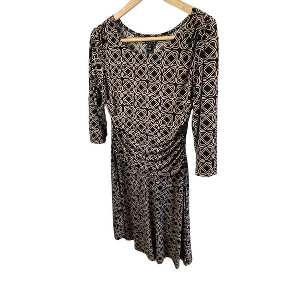 En Focus Studio Black Tan Patterned Slinky Stretchy Midi Dress Sz 12 - Picture 3 of 11